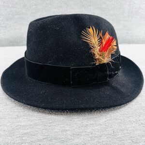 GIORGIO BRUTINI- Men's Size Large Black with Black Band Wool Fedora Hat  H6